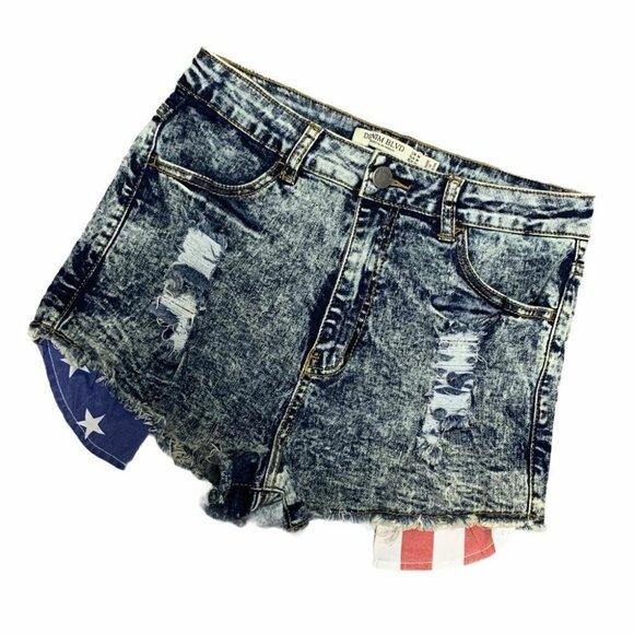 Denim Blvd High-Waisted Denim Shorts Medium 28W 12” High Rise USA Flag  4th July - Picture 2 of 10